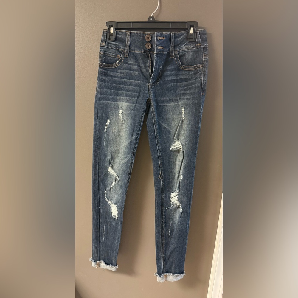 Rue21 Dark Blue Distressed Ankle Jeans